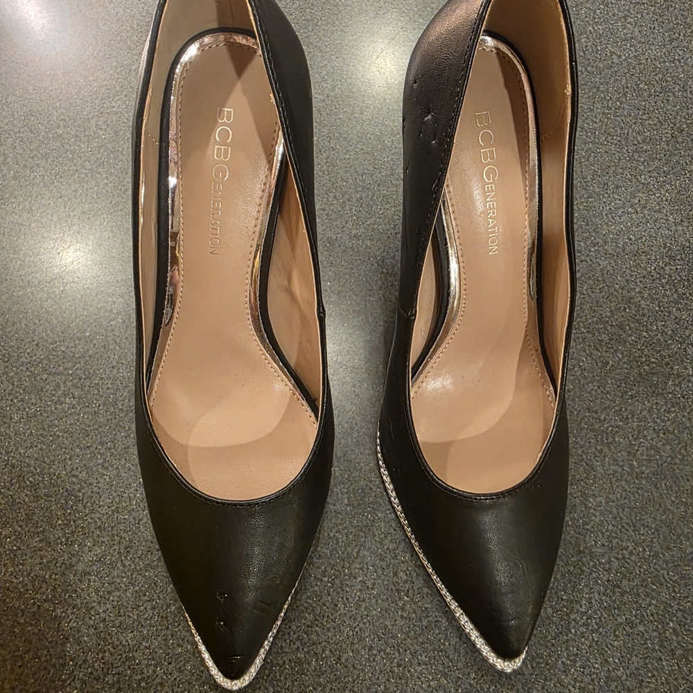 BCBGeneration Black Heels with Silver Accents